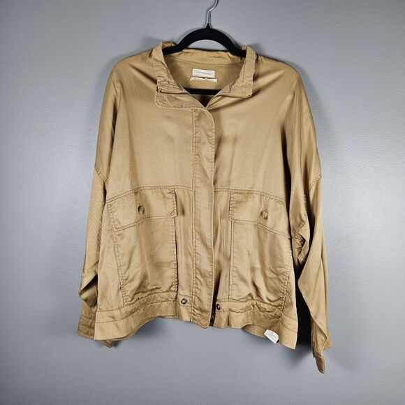 Urban Outfitters Pepita Drawstring Tan Jacket Womens Size Medium Full Zip - Picture 1 of 7